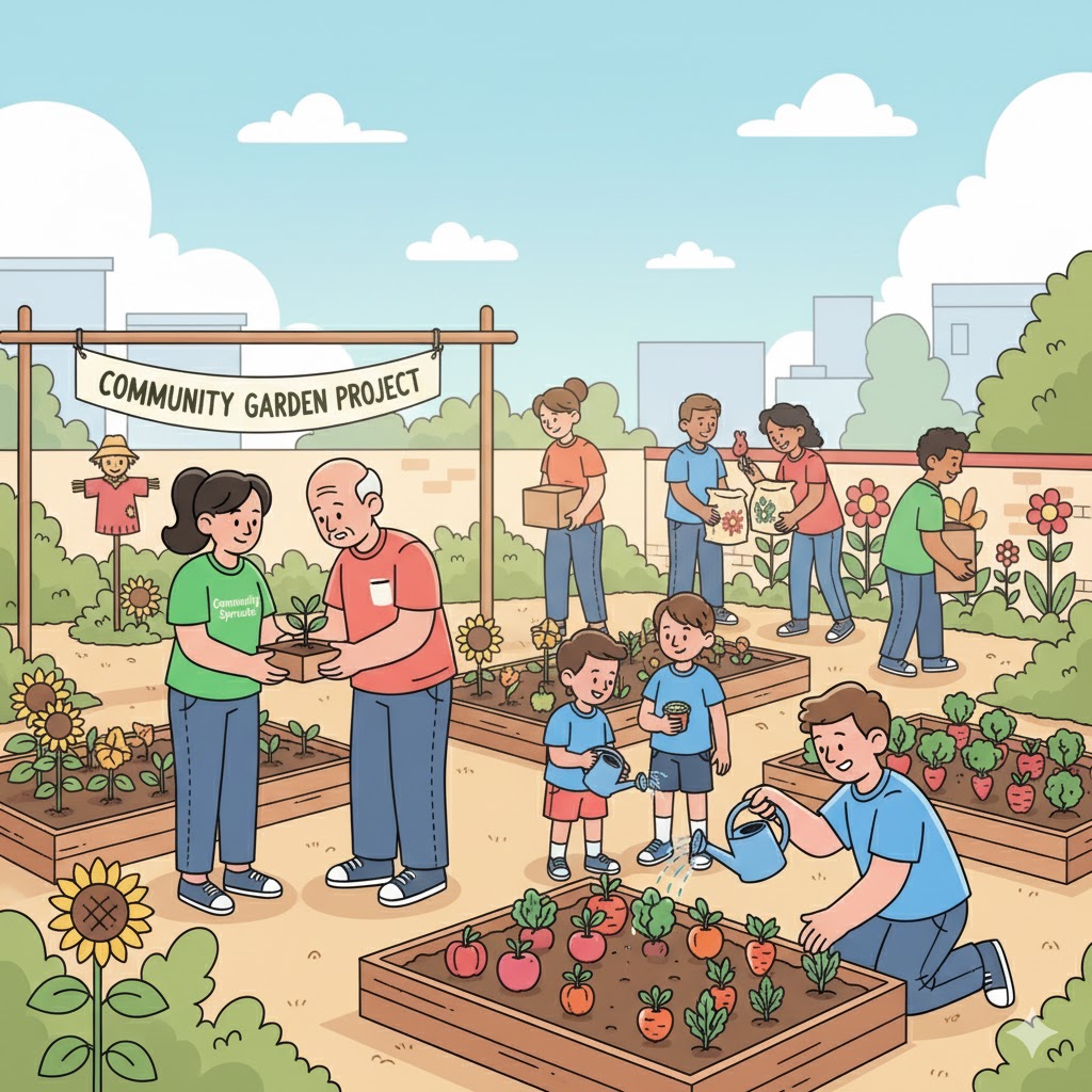 Voluntários ajudando em um projeto social